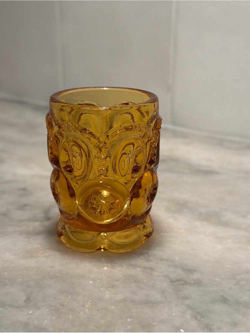 Vintage Moon and Stars Amber Indiana Glass toothpick holder